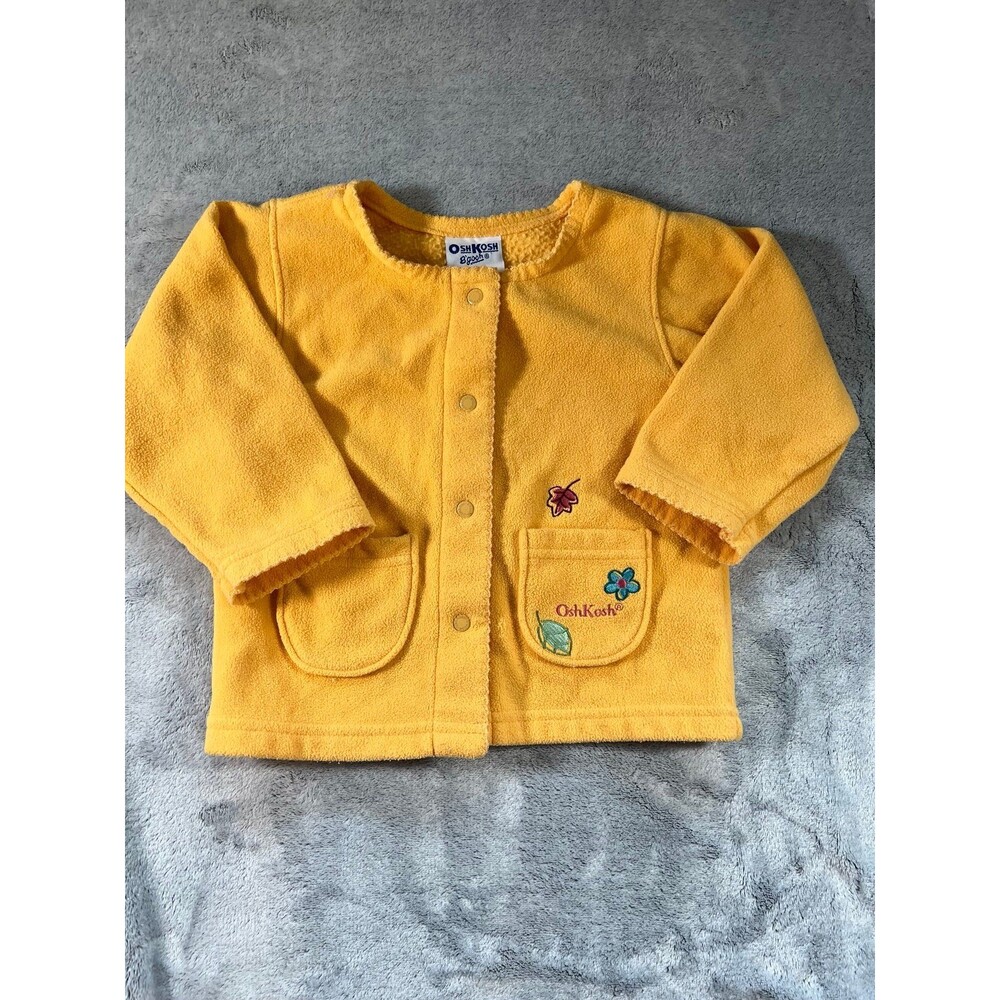 Vintage OshKosh B’gosh Fall Leaves Yellow Fleece Jacket Toddler 18M Embroidered